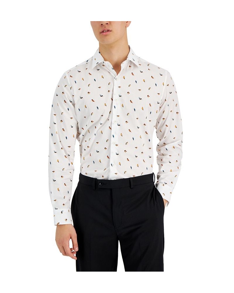 Men's Slim-Fit Forest Bird Printed Dress Shirt White $15.01 Dress Shirts