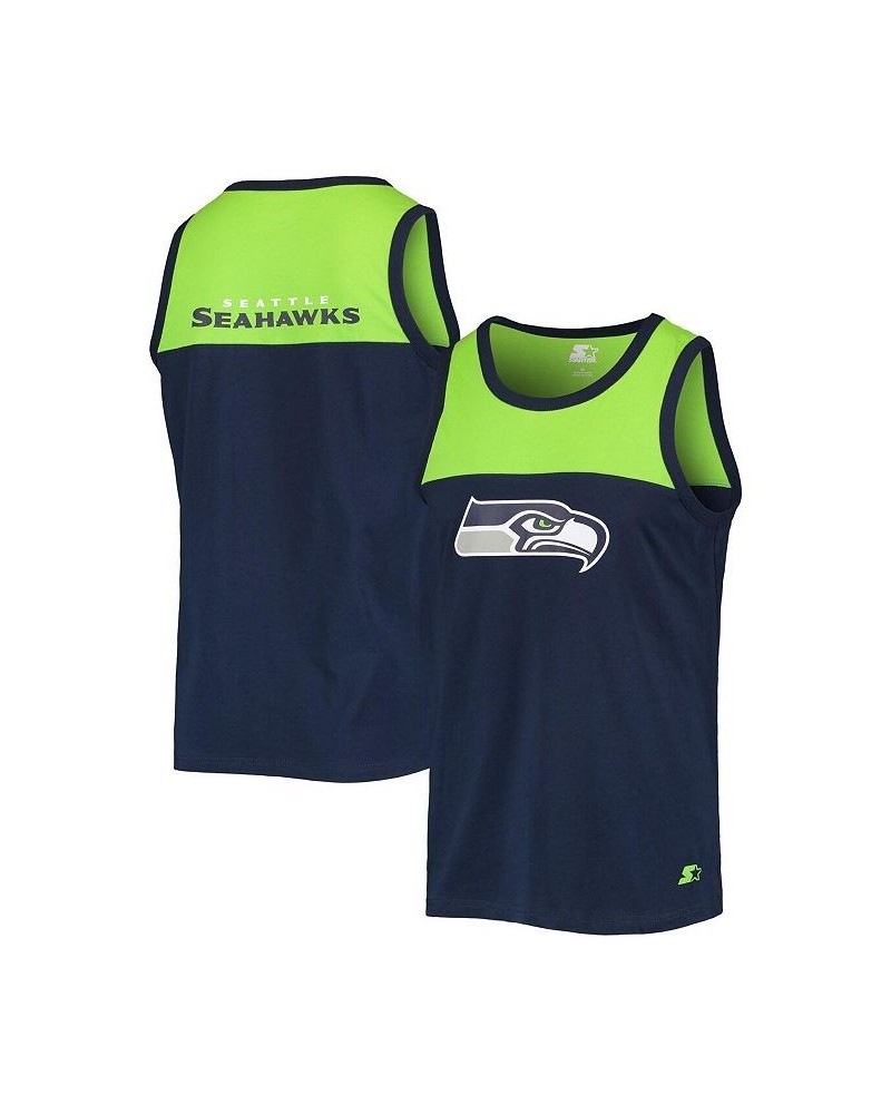 Men's College Navy, Neon Green Seattle Seahawks Team Touchdown Fashion Tank Top $26.49 T-Shirts