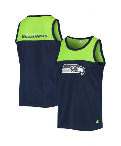 Men's College Navy, Neon Green Seattle Seahawks Team Touchdown Fashion Tank Top $26.49 T-Shirts