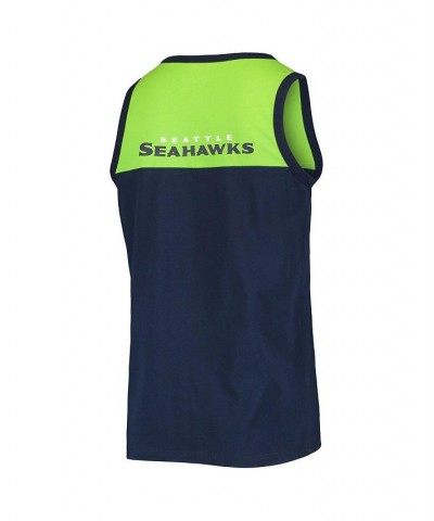 Men's College Navy, Neon Green Seattle Seahawks Team Touchdown Fashion Tank Top $26.49 T-Shirts