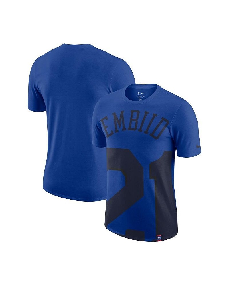 Men's Joel Embiid Royal Philadelphia 76ers Oversized Name and Number T-shirt $25.49 T-Shirts