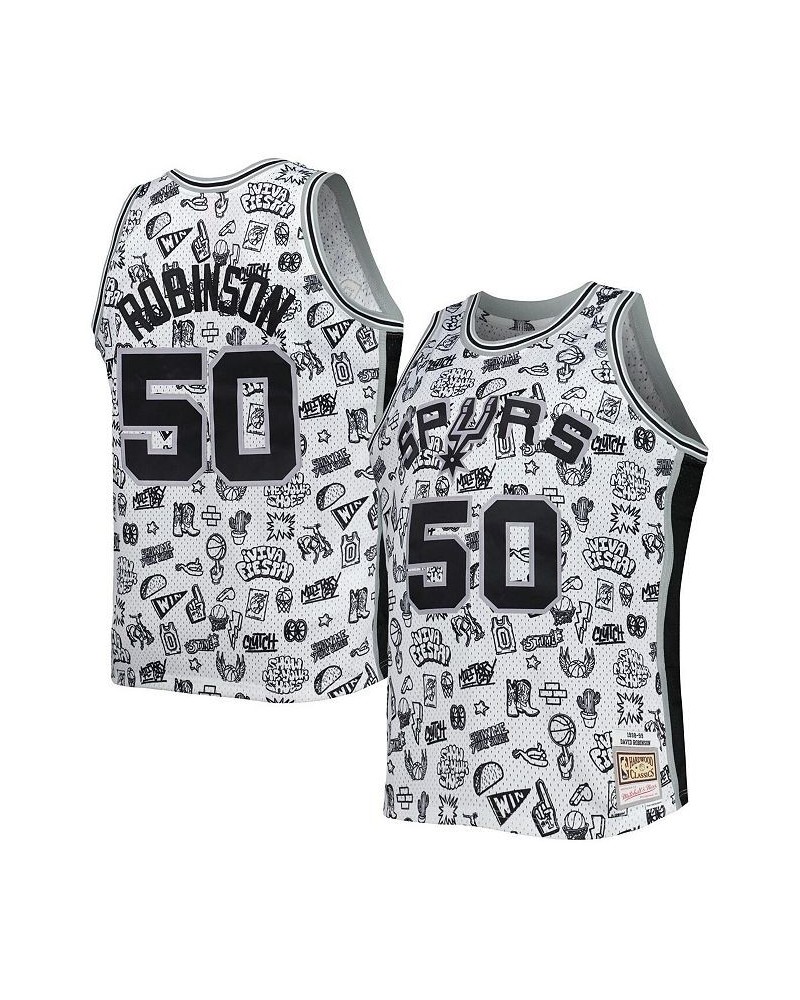 Men's David Robinson White San Antonio Spurs 1998-99 Hardwood Classics Doodle Swingman Player Jersey $66.00 Jersey