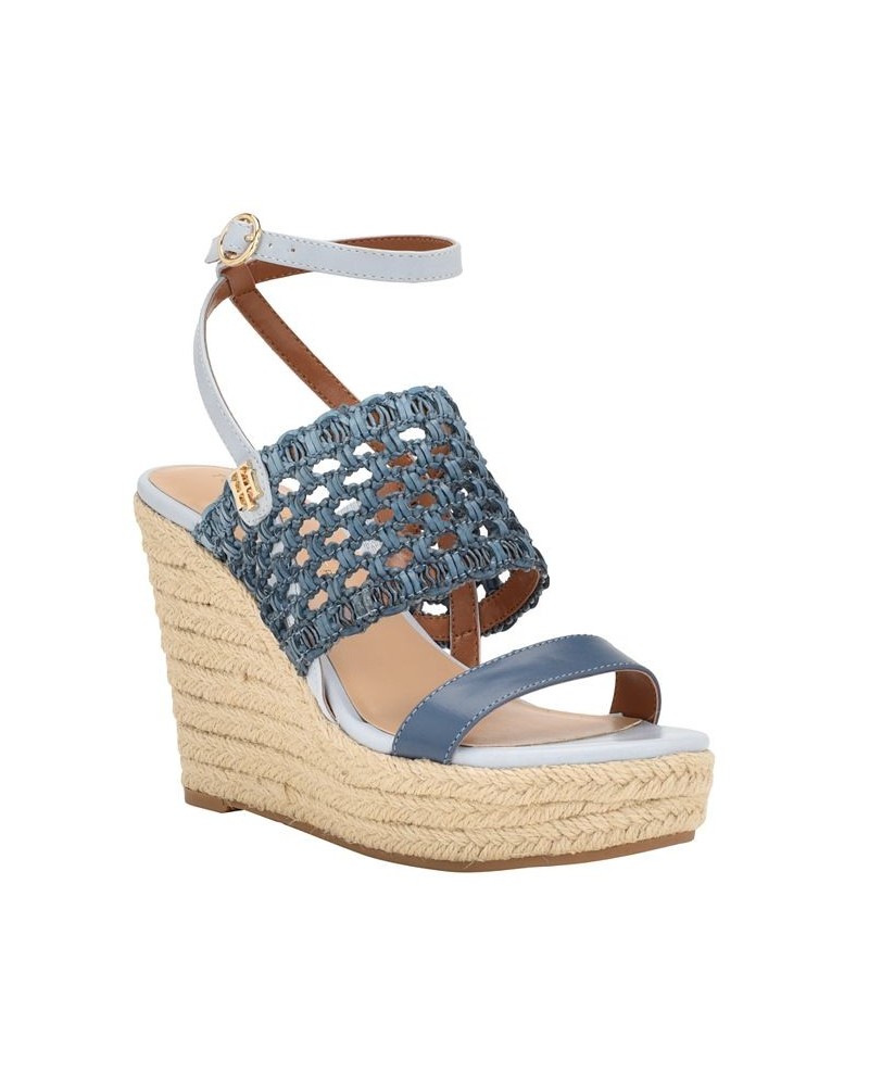 Women's Kalendar Wedge Platform Sandals Blue $51.48 Shoes