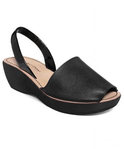 Women's Fine Glass Wedge Sandals Black $36.57 Shoes