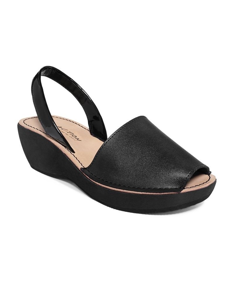 Women's Fine Glass Wedge Sandals Black $36.57 Shoes