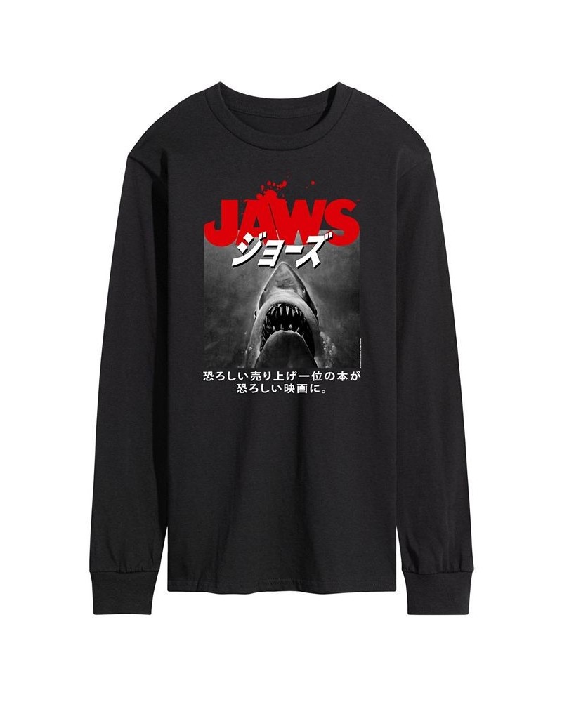 Men's Jaws Long Sleeve T-shirt Black $18.48 T-Shirts