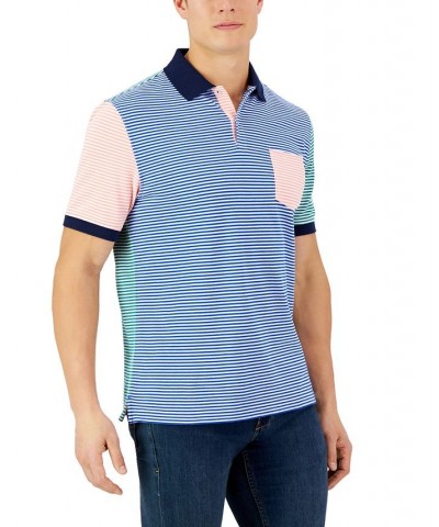 Men's Colorblocked Striped Polo Blue $16.09 Polo Shirts