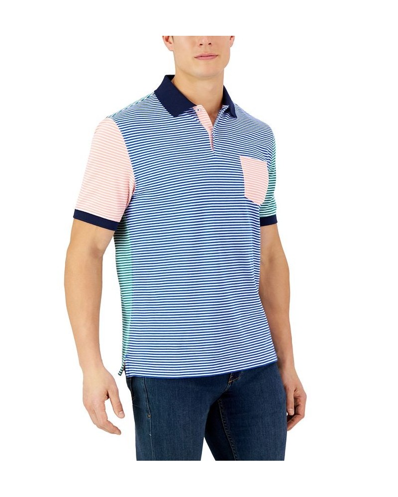 Men's Colorblocked Striped Polo Blue $16.09 Polo Shirts