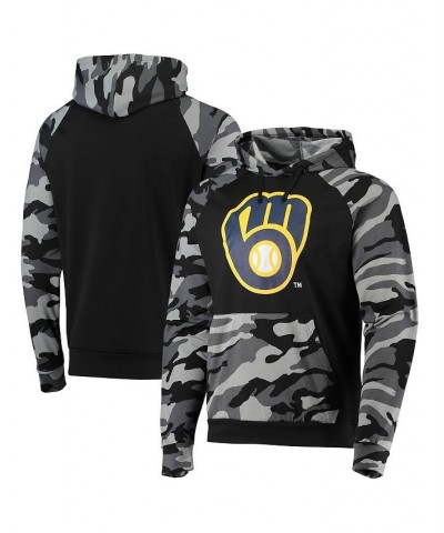 Men's Black Milwaukee Brewers Camo Raglan Pullover Hoodie $43.99 Sweatshirt