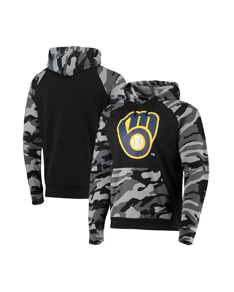 Men's Black Milwaukee Brewers Camo Raglan Pullover Hoodie $43.99 Sweatshirt