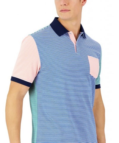 Men's Colorblocked Striped Polo Blue $16.09 Polo Shirts