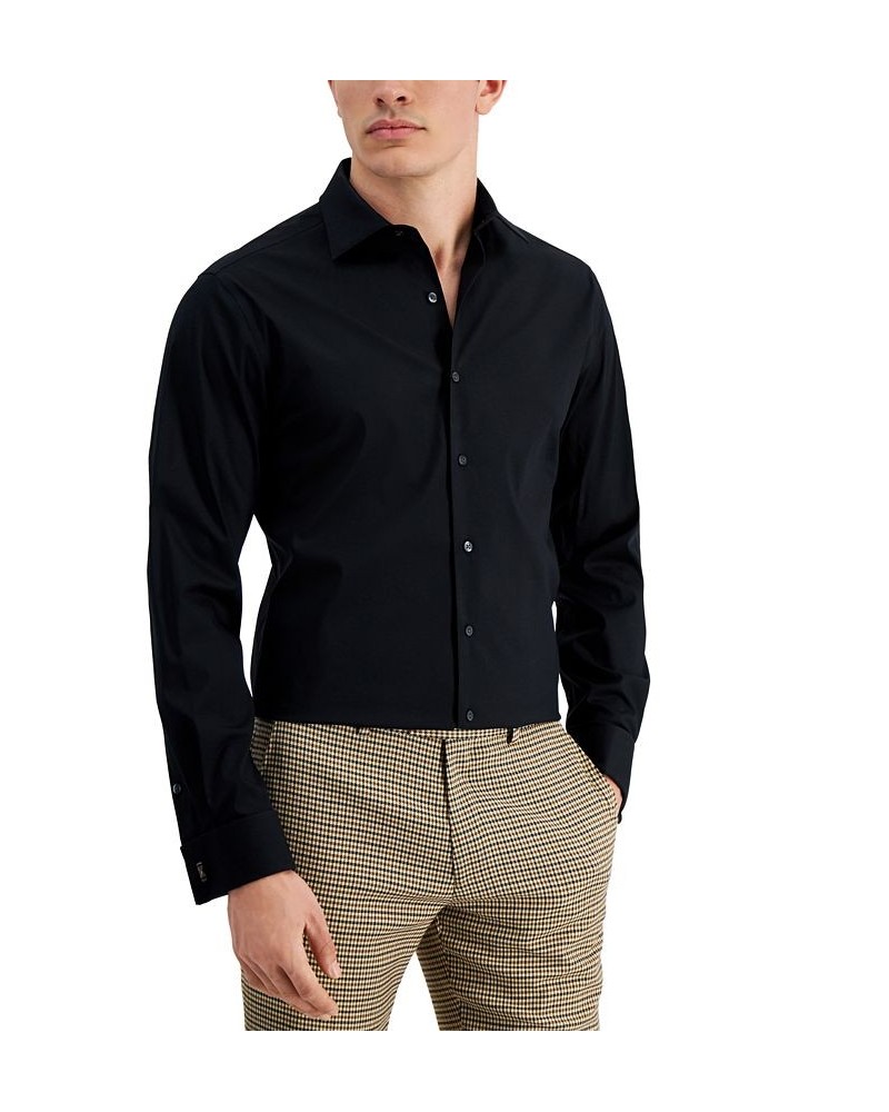 Men's Slim Fit 2-Way Stretch Stain Resistant French Cuff Dress Shirt Black $23.00 Dress Shirts