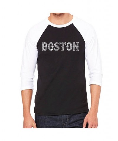 Boston Neighborhoods Men's Raglan Word Art T-shirt Black $23.39 T-Shirts