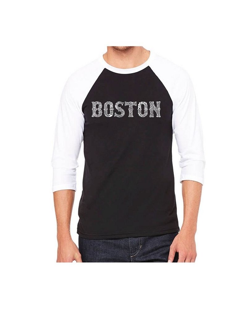 Boston Neighborhoods Men's Raglan Word Art T-shirt Black $23.39 T-Shirts