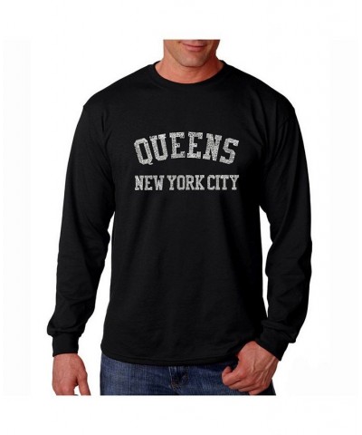 Men's Word Art Long Sleeve T-Shirt- Queens NY Neighborhoods Black $18.00 T-Shirts