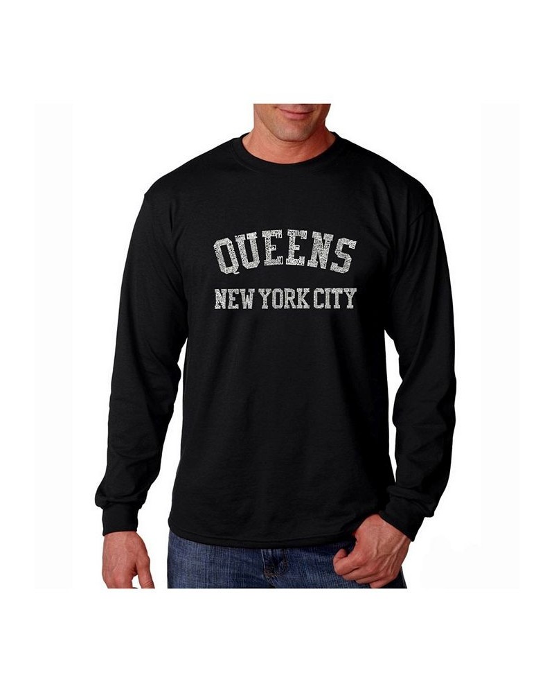 Men's Word Art Long Sleeve T-Shirt- Queens NY Neighborhoods Black $18.00 T-Shirts