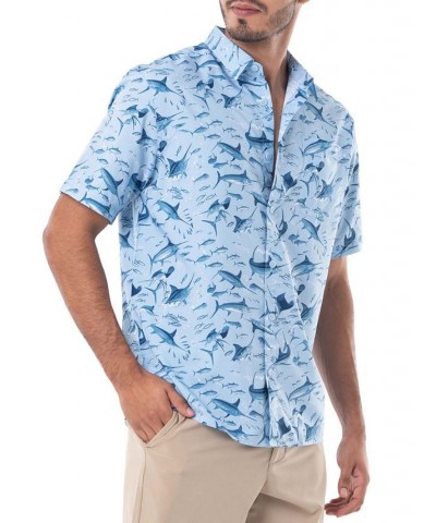 Men's Tonal Bills Short Sleeve Printed Fishing Shirt Blue $33.80 Shirts