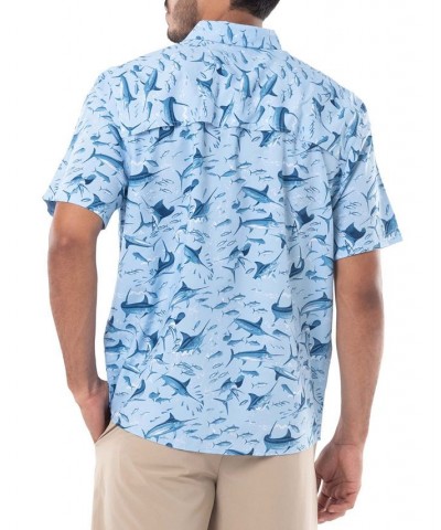 Men's Tonal Bills Short Sleeve Printed Fishing Shirt Blue $33.80 Shirts