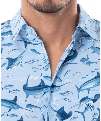 Men's Tonal Bills Short Sleeve Printed Fishing Shirt Blue $33.80 Shirts