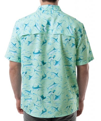 Men's Tonal Bills Short Sleeve Printed Fishing Shirt Blue $33.80 Shirts