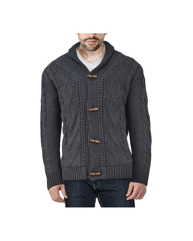 Men's Shawl Collar Cable Knit Cardigan Charcoal $32.99 Sweaters