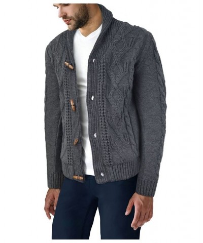 Men's Shawl Collar Cable Knit Cardigan Charcoal $32.99 Sweaters