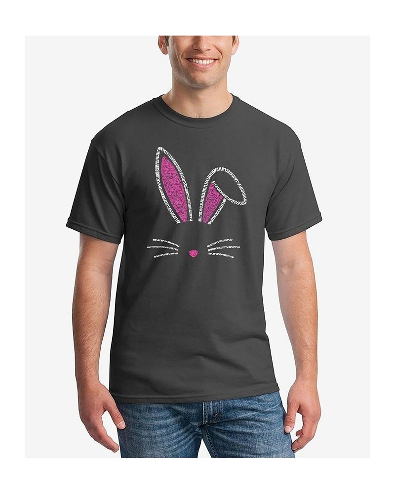 Men's Word Art Bunny Ears Short Sleeve T-shirt Gray $18.54 T-Shirts