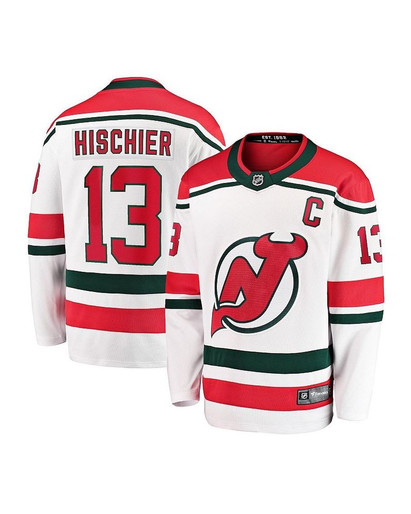 Men's Branded Nico Hischier White New Jersey Devils 2022/23 Heritage Premier Breakaway Jersey $42.30 Jersey