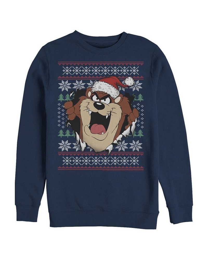 Men's Looney Tunes Taz Ugly Sweatshirt Blue $26.38 Sweatshirt