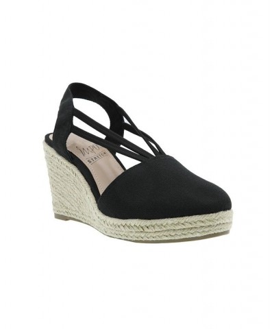 Taedra Espadrille Platform Wedges Black $34.87 Shoes