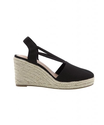 Taedra Espadrille Platform Wedges Black $34.87 Shoes