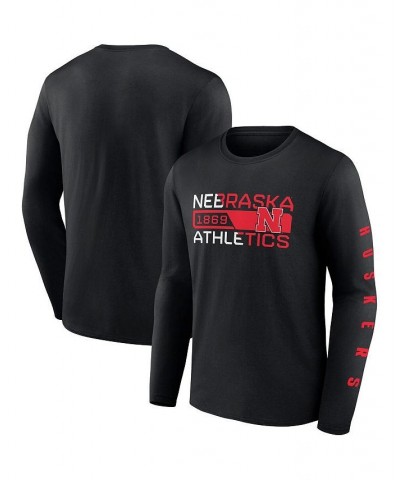 Men's Black Nebraska Huskers Broad Jump 2-Hit Long Sleeve T-shirt $16.66 T-Shirts