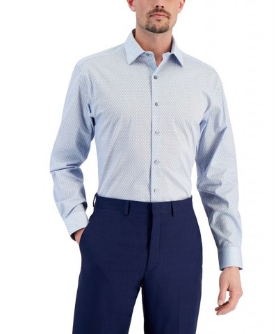 Men's Regular Fit 2-Way Stretch Stain Resistant Honeycomb Dress Shirt Blue White $16.40 Dress Shirts