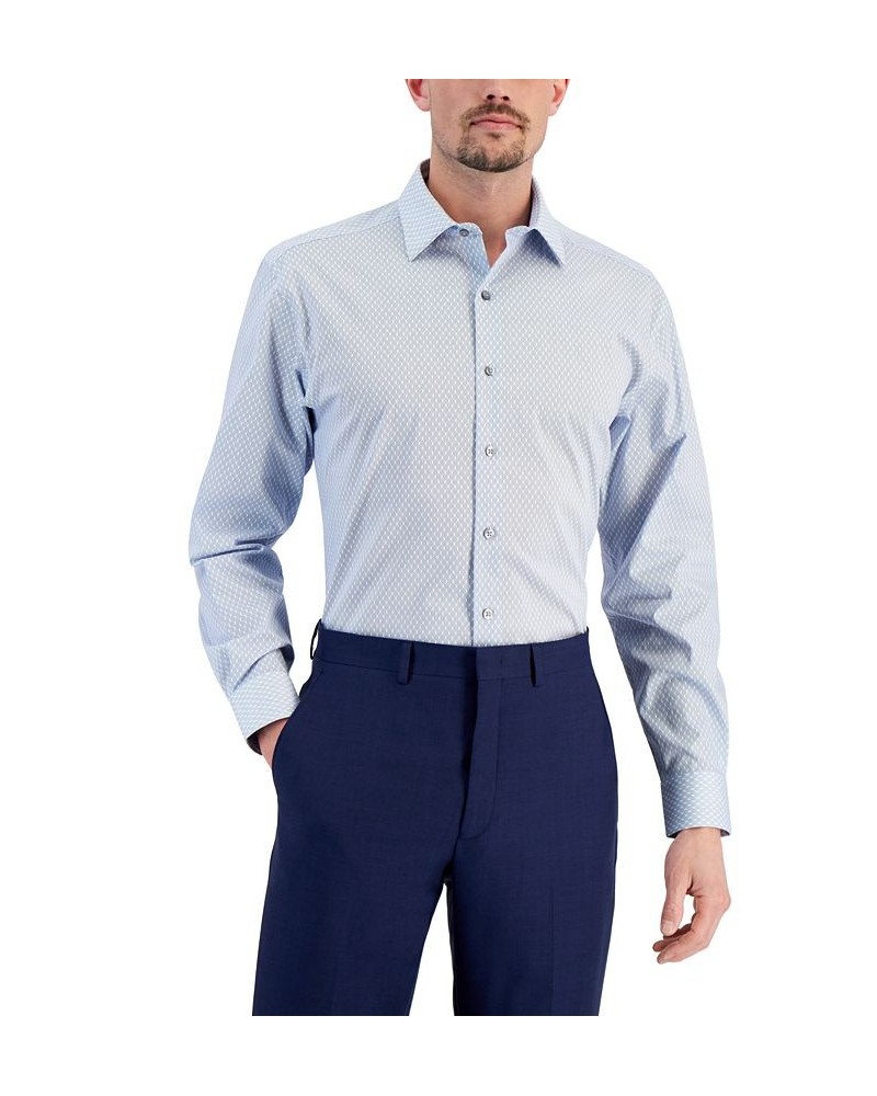 Men's Regular Fit 2-Way Stretch Stain Resistant Honeycomb Dress Shirt Blue White $16.40 Dress Shirts