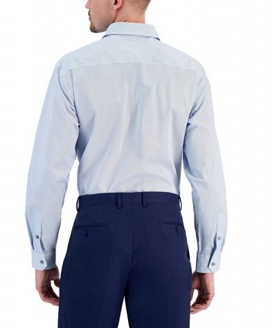 Men's Regular Fit 2-Way Stretch Stain Resistant Honeycomb Dress Shirt Blue White $16.40 Dress Shirts