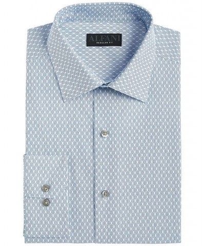 Men's Regular Fit 2-Way Stretch Stain Resistant Honeycomb Dress Shirt Blue White $16.40 Dress Shirts