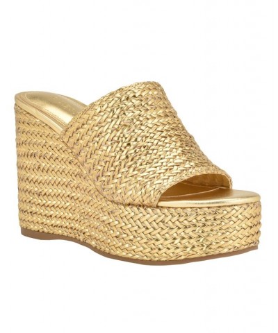 Women's Yenisa Single Band Slide Platform Wedge Sandal Yellow $40.33 Shoes