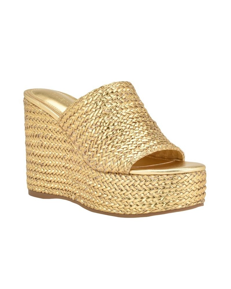 Women's Yenisa Single Band Slide Platform Wedge Sandal Yellow $40.33 Shoes