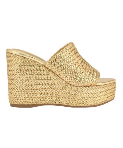 Women's Yenisa Single Band Slide Platform Wedge Sandal Yellow $40.33 Shoes