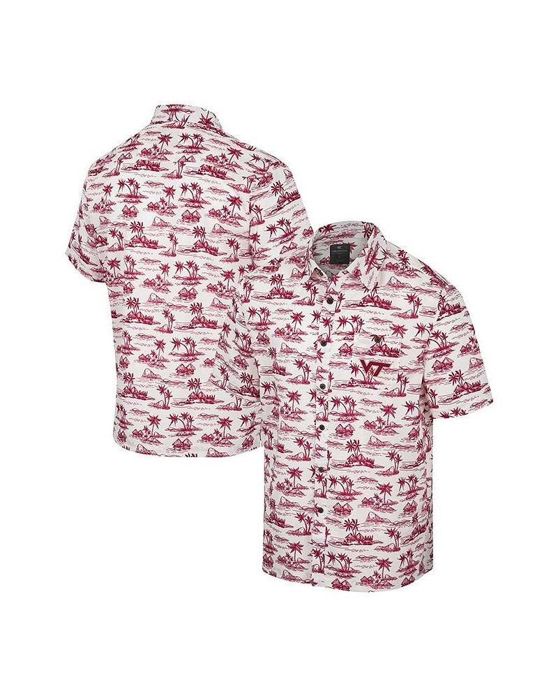 Men's White Virginia Tech Hokies Spontaneous is Romantic Camp Button-Up Shirt $32.25 Shirts