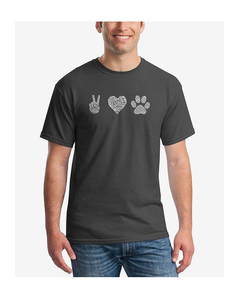 Men's Peace Love Dogs Word Art Short Sleeve T-shirt Gray $18.19 T-Shirts