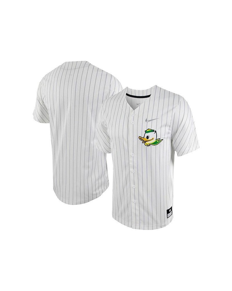 Men's White, Silver Oregon Ducks Pinstripe Replica Full-Button Baseball Jersey $58.80 Jersey