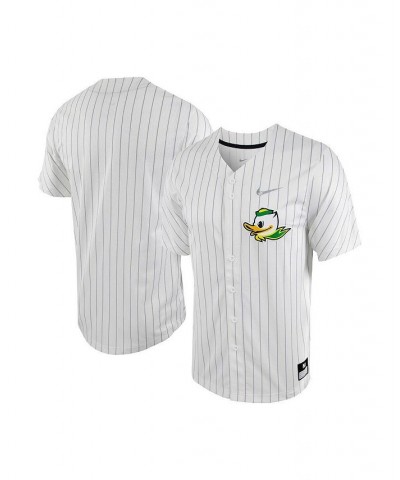 Men's White, Silver Oregon Ducks Pinstripe Replica Full-Button Baseball Jersey $58.80 Jersey