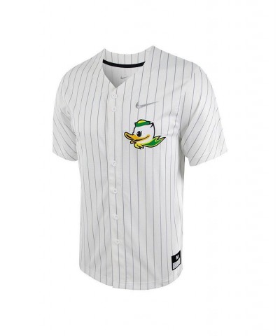 Men's White, Silver Oregon Ducks Pinstripe Replica Full-Button Baseball Jersey $58.80 Jersey