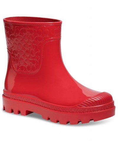 Women's Millie Embossed Pull-On Rain Booties Red $78.40 Shoes