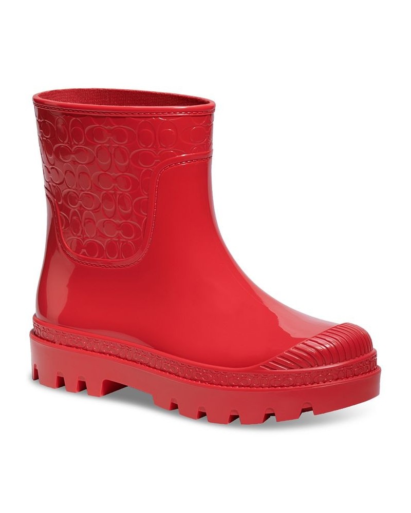 Women's Millie Embossed Pull-On Rain Booties Red $78.40 Shoes