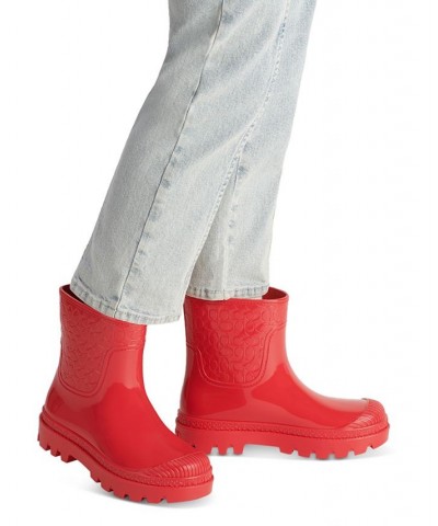 Women's Millie Embossed Pull-On Rain Booties Red $78.40 Shoes