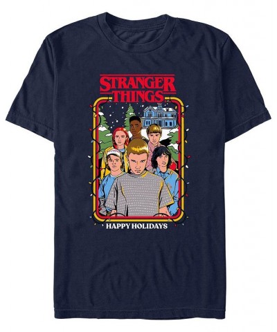 Men's Stranger Things Snowy Group Short Sleeves T-shirt Blue $17.84 T-Shirts