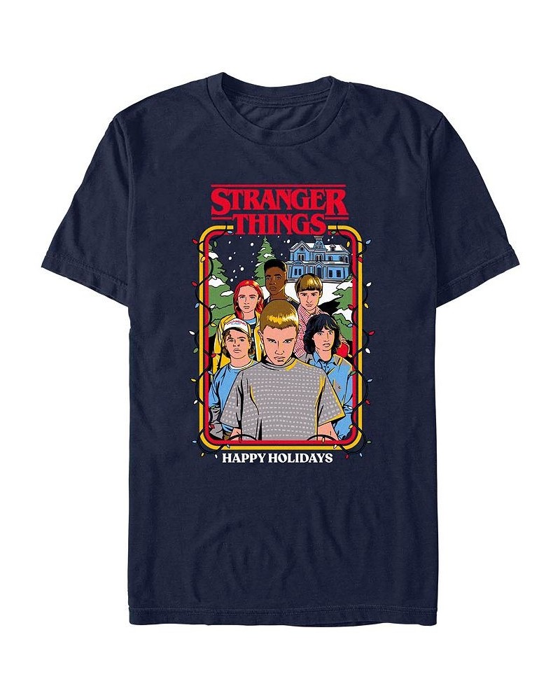 Men's Stranger Things Snowy Group Short Sleeves T-shirt Blue $17.84 T-Shirts