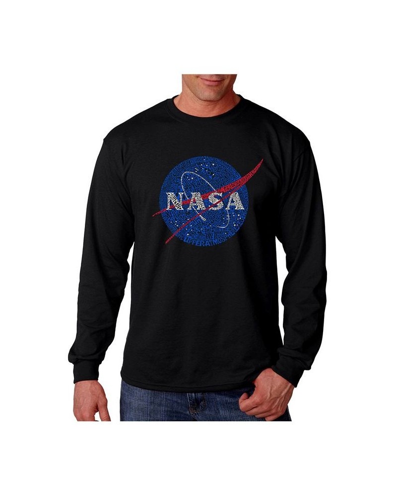 Men's Word Art Long Sleeve T-Shirt- Nasa Meatball Logo Black $23.19 T-Shirts